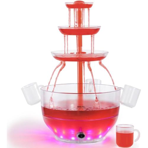 Kusini Drink Fountain for Parties - 1.5 Gal, 3 Tier Punch Bowl Drink Tower, LED Base, 4 Reusable Cups - Drink Dispenser Machine for, Juice, Punch, Pani Puri Fountain for Party Hosting Supplies