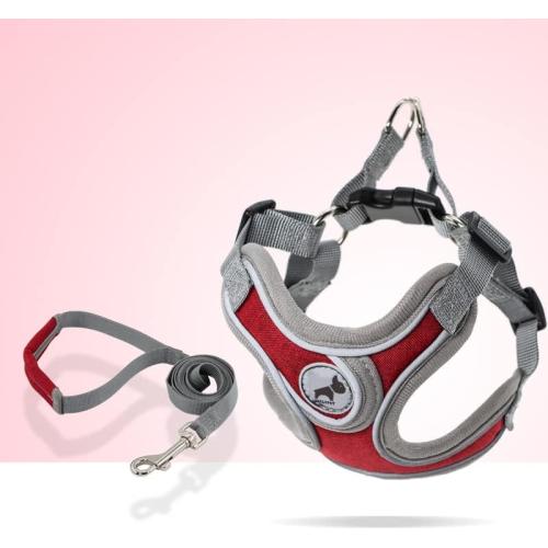 Dog Harness with Leash, Soft Adjustable Step in Reflective Strips Collars Harness Vest for Small Medium Dogs Training and Running (M, Red)