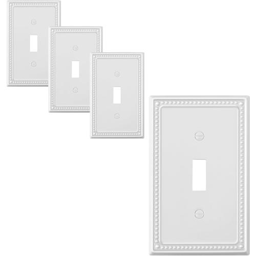 4-Pack Single Toggle Light Switch Cover Plate, Pearls Decorative Switch Plate Covers, Pure White 1 Gang Metal Wall Plate, Corrosion Resistant