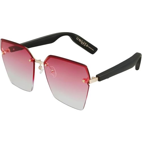 Gradient Red Smart Bluetooth Sunglasses for Men Women Frameless Sunglasses with Bluetooth 5.0 Fashionable Gradient Lens Voice Control for All Smart Devices (Gradient Red)