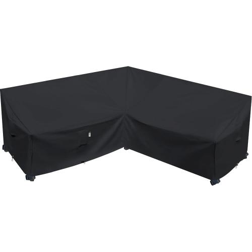 Heavy Duty Outdoor Sectional Sofa Cover, Waterproof 600D Patio Sectional Couch Protector, Lawn Patio Furniture Covers (Midnight Black, V-Shaped-90 x 90)