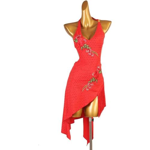 Size Small DANCEAND SWAY Embroidery Latin Costumes Women Sexy Ballroom Dancewear Sleeveless Cha Cha Salsa Irregular Fringe Skirt Rhinestones