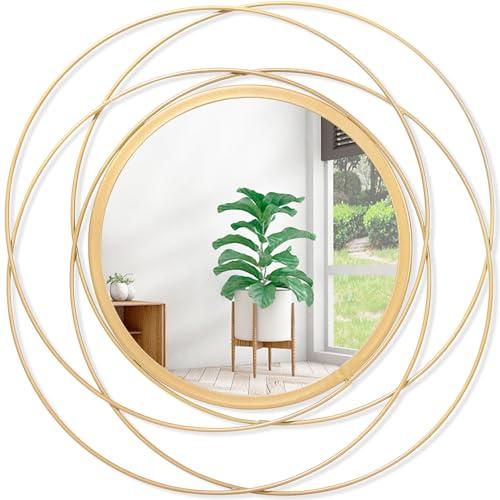 Gold Large Round Mirror with Iron Metal Wire Frame Wall-Mounted Mirror for Home Decorative Living Room Bedroom Bathroom Entryway White 16” x 16”