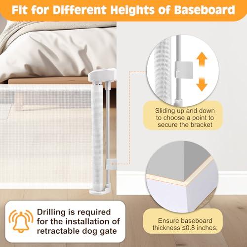2 Packs Retractable Short Dog Gate - Small Puppy Mesh Safety Pet Gates Doggy Door for Doorways Stairs Kitchen Hallways Indoor, 14 Tall, Extends up to 59 Wide, White