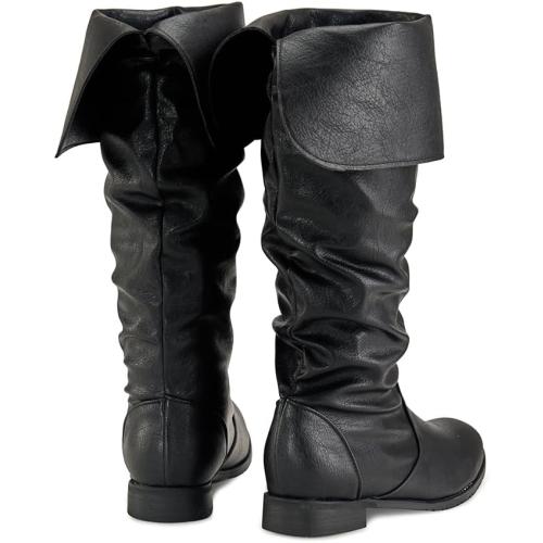 DUNHAO COS Medieval Male and Female Renaissance Pull On Mid Calf Gothic Boots Flat Jazz Boots Renaissance Boot