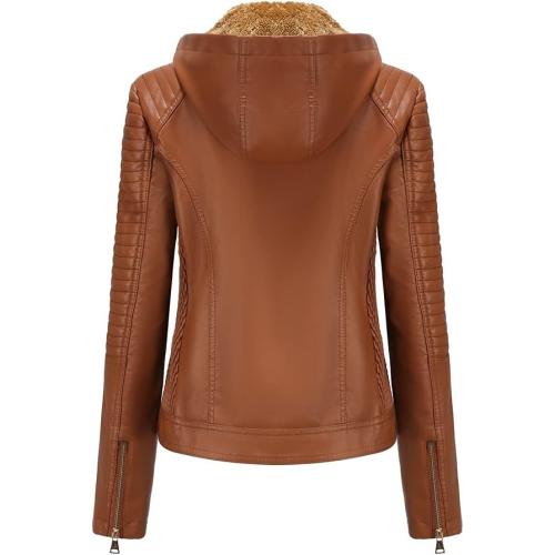 Size/m Faux Leather Jacket Women Biker Moto Coat With Removable Hood Plus Size Fall Clothes