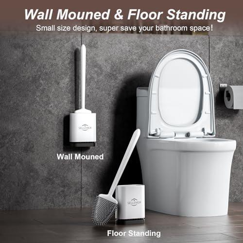 Sellemer Silicone Toilet Brush, Ventilation Slots Holder 1 Pack Pearl White