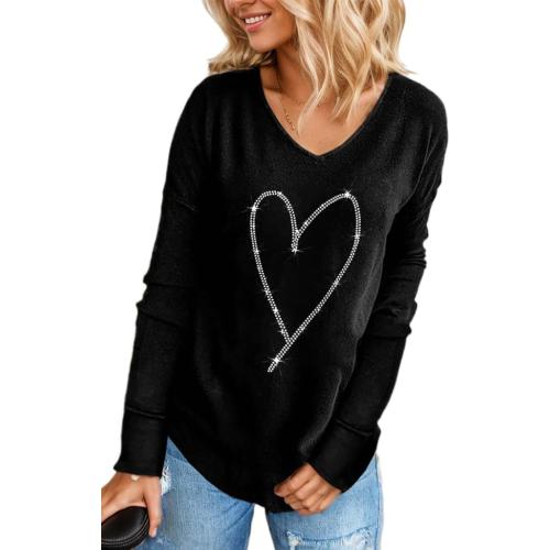 Akivide Women's Medium Heart Love Graphic Pullover Sweatshirt Casual Oversized Crewneck Top Valentine's Day Long Sleeve Shirt
