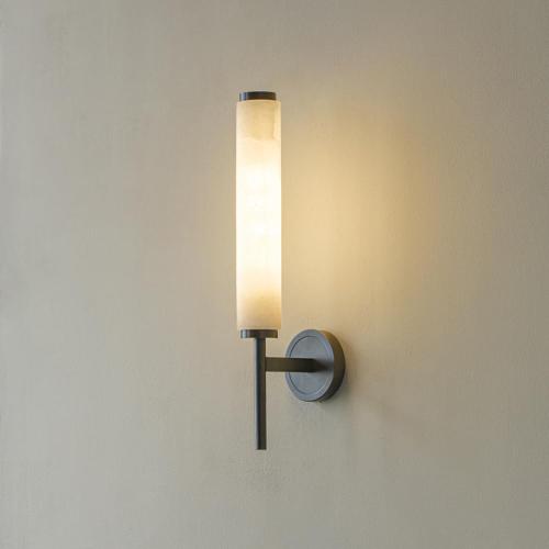 Alabaster Wall Sconce Light LED 3000K Warm Light Indoor Wall Decor Cylindrical Marble lampshade Wall Mount Lamp H65 All-Copper lamp Body for Kitchen Bedroom Living Room Vanity (Black)
