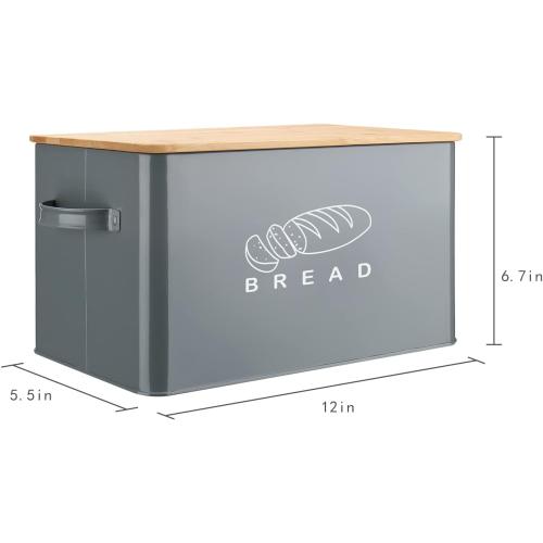Size 11.566.75.5 Color Blue Bread Box, Bread Box for Kitchen Countertop, GA Homefavor Bread Bin, Bread Holder with Bamboo Lid, 11.566.75.5, Grey
