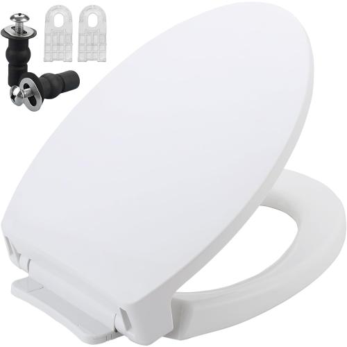 WHITE SS114 Elongated Toilet Seat Compatible with TOTO SS113/SS154/SS224/SS204, Soft Close Elongated Toilet Seat, Traditional Toilet Seat Replacement with Toilet Bolts and Nut - Cotton White