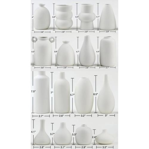 Set of 16 White Ceramic Bud Vases, Minimalist Boho Small Pampas Grass Flower Vase for Farmhouse Home Decor, Wedding Centerpiece, Shelf and Table Decoration