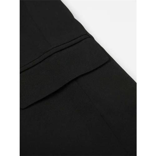 Large Women Black Blazer Metal Buckle Casual Irregular Lapel Long Sleeve Jacket Loose Coat