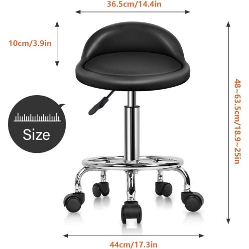 KKTONER PU Leather Round Rolling Stool with Foot Rest Height Adjustable Swivel Drafting Work SPA Task Chair with Wheels (Black)