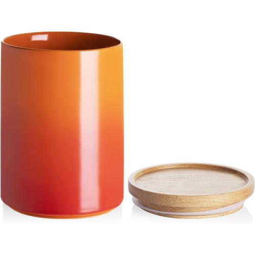 Sweejar Ceramic Food Storage Jar, Stackable Kitchen Canisters, Containers with Airtight Seal Wooden Lid for Serving Coffee Bean, Flour, Tea, Cookies, Spice and More - 58 Fl Oz (Gradient Orange)