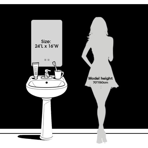 LED Bathroom Mirror, 16 x 24 Inch Anti-Fog Bathroom Mirror with Lights, Stepless Dimmable Lighted Bathroom Mirrors for Wall, Rectangle Bathroom Vanity Mirror with Front and Backlight, Vertically Only