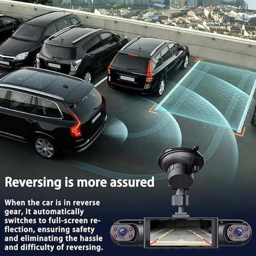 Completely Wireless Dash Cam Front and Rear No Wire, 4-Channel Full View Car Dashcam System, Rechargeable 360 1080p Dash Cam Video Recorder with Adjustable Lenses and Night Vision (Four Sides, 128)