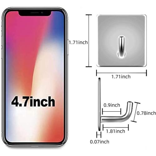 4pcs Heavy Duty Self Adhesive Wall Hooks, 304 Stainless Steel Coat Shower Towel Clothes Hooks, Stick on Wall Hooks for Kitchen Bathroom Toilet, No Drill No Screw, Waterproof (Burnish Silver) 2pk