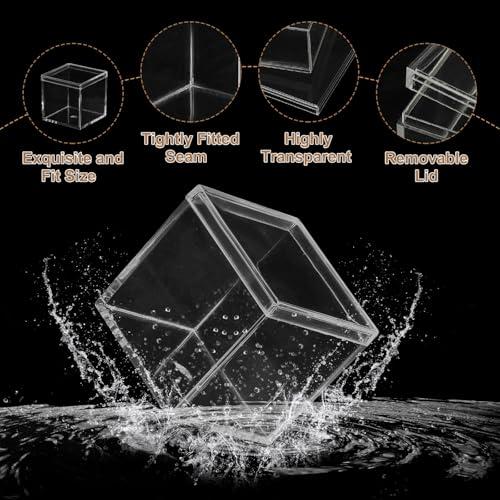 Acrylic Box with Lid, 4.33 x 4.33 x 1.57 in Acrylic Display Case Plastic Square Cube Container Storage Holder Stackable Bins for Cosmetic Collectible Candy Jewelry(2 Pack, Clear)