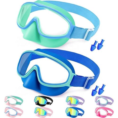 Vvinca Kids Goggles with Comfort Fabric Strap, Kids Swim Goggles Wide View Anti-Fog/UV No Leaking Swimming Goggles for 3-14