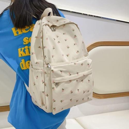 Color White Kakarin choyx 2025 Cute Preppy Bag Floral Printed Kawaii Backpack Cottagecore Aesthetic Backpack Laptop Daypack (White)
