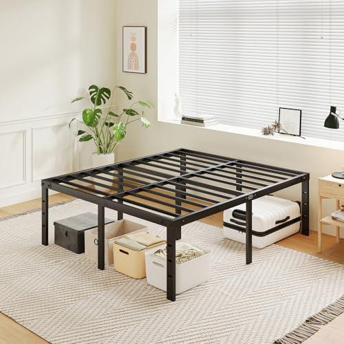 20 Inch Queen Bed Frame No Box Spring Needed Heavy Duty Metal Tall Platform Bed Frame Queen Size with Large Storage Space, Easy Assembly Strong Bearing Capacity, Noise Free