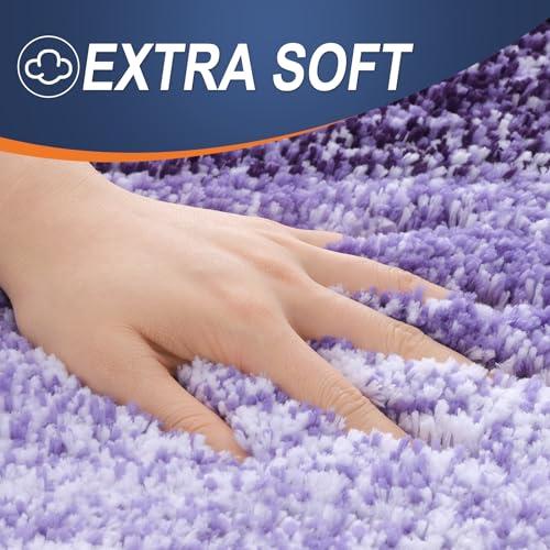 OLANLY Bathroom Rugs Sets 4 piece, Soft Microfiber Absorbent Bath Mat | Violet, U-Shaped Contour Toilet Mat and Toilet Lid Cover, Quick Dry, Machine Washable, Toilet Cover and Rug Set for Bathroom