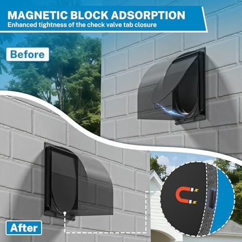 [Upgraded] Hon&Guan 10 Inch Hooded Wall Vent with Magnetic Seal Flap and Removable Mesh, Arc-Shaped 10'' Exhaust Vent Cover Cap for Kitchen Range Hood/Dryer/Bathroom Exhaust (Galvanized Steel, Black)