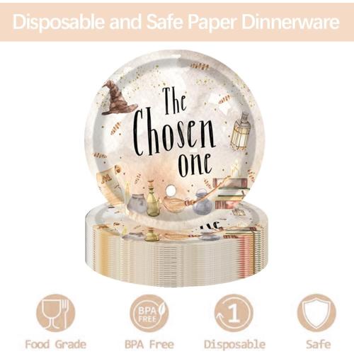 96PCS Magical Wizard The Chosen One Plates and Napkins Boys Witch Wizard Magic Halloween Happy 1st Birthday Tableware Set Vintgage Castle Owl Party Table Decorations Favors Serves 24 Guests