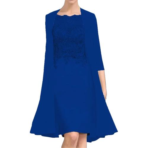 Size 16 Color Blue Short Mother of The Bride Dresses with Jacket for Wedding Plus Size Mother of Groom Dress Formal Evening Gown