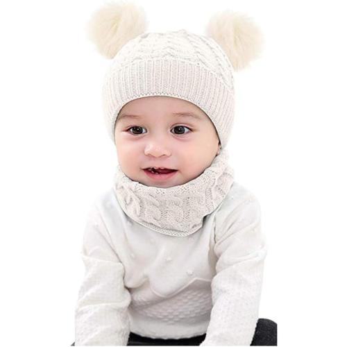 Baby Kids Winter Warm Hat Scarf Set Toddler Beanies Caps Girl Boy with Neck Warmer, Beanie Knit for Cold Weather