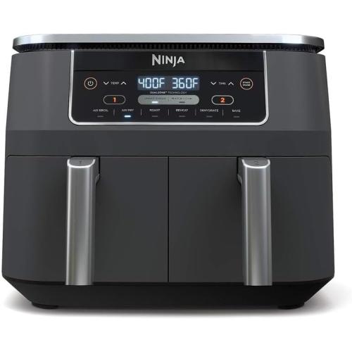Ninja DZ201 Foodi 8 Quart 6-in-1 DualZone 2-Basket Air Fryer with 2 Independent Frying Baskets, Match Cook & Smart Finish to Roast, Broil, Dehydrate & More for Quick, Easy Meals, Grey