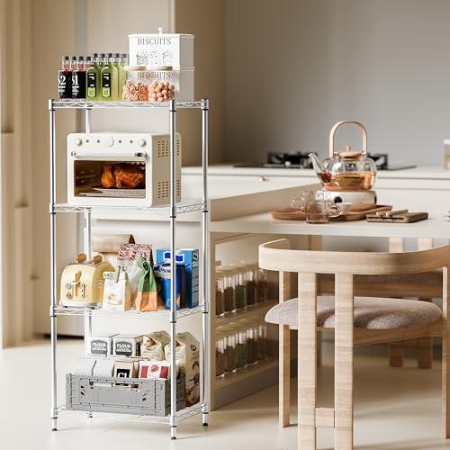 IZEUK 4 Tier Metal Wire Shelf Unit, Chrome Storage Rack Organizer for Kitchen, Bedroom, Living Room or Laundry Room, 17.7 W x 11.8 D x 41.9 H