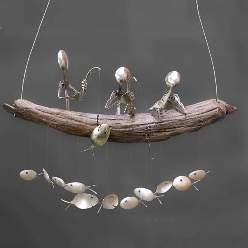Fishing Man Wind Spoon Fish Sculptures Windchime Indoor Outdoor Home Garden Decoration Hanging Ornament Gifts Garden Decorations Outdoor Duck, 1 Person