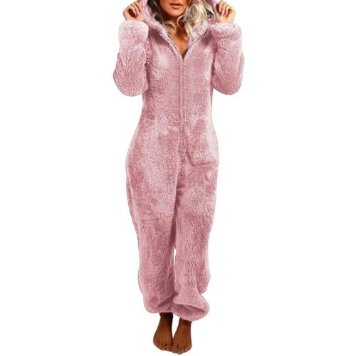 Size/M Womens Fleece Onesies Pajamas Jumpsuit Warm Sherpa Romper Sleepwear One Piece Zipper Hooded Playsuit Loungewear