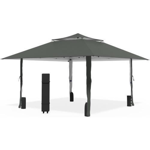 Size 13x13 FT Color Grey  Pop Up Canopy, Instant Setup Gazebo with Wheeled Carry Bag, 4 Sandbags & 4 Ropes, UV-Resistant Top, Heavy Duty Outdoor Shelter for Backyard Camping Events, Grey