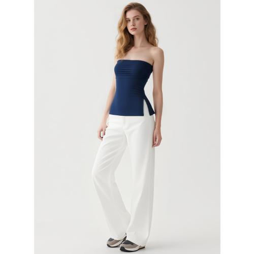 Size M....Women Tube Tops Sexy Double Line Going Out Trendy Strapless Side Split Tank Tops