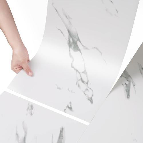 Stickyart 15-Piece White Marble Peel and Stick Floor Tile for Bathroom Floor Tile Peel and Stick on Wall Vinyl Flooring Roll Waterproof 12x24 Self Adhesive Vinyl Flooring Tiles for Kitchen Bedroom