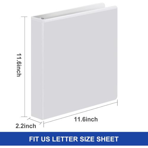 Comix Sturdy 1.5 Inch D-Ring Binders, 1.5'' 3 Ring Binder with Clear View Cover, 1-1/2 Inch Rings Holds 350 Sheets of 8.5 x 11 Paper, 6 Packs (White)