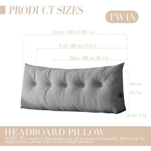 Size medium Color Grey Triangular Wedge Headboard Pillows Twin Dorm Headboard Pillow Long Backrest Positioning Support for Sleeping Back Pillow for Bed Sitting Up Wedge Pillow Reading Bed Lumbar Pillow