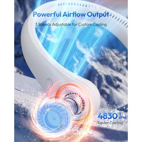 Gaiatop Portable Neck Fan Rechargeable, Hands-Free Cooling, 23.5hrs Runtime