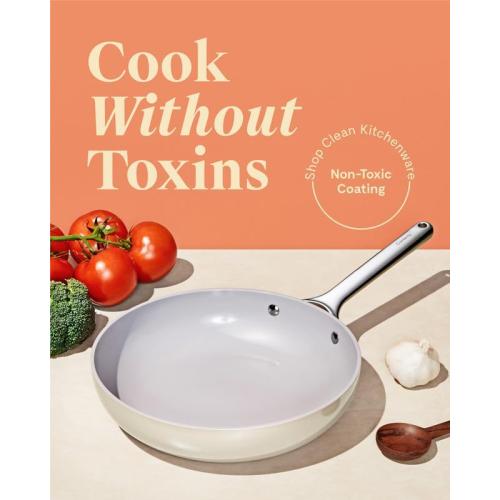 Figmint Nonstick Ceramic Frying Pan (2.7 qt, 10.5) - Non Toxic, PTFE & PFOA Free - Oven Safe & Compatible with All Stovetops (Gas, Electric & Induction) - Cream