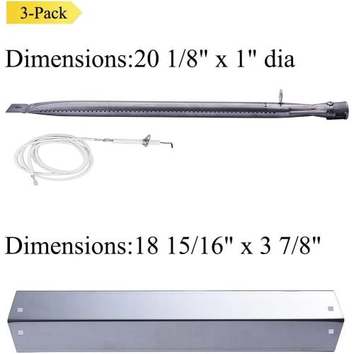 S9505A (3-Pack) Replacement Parts for Chargriller 3001 3030 4000 5050 5072,5252, 5650,4208 Stainless Steel Burner and Stainless Steel Heat Plates