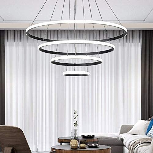 HOUDES Modern LED Chandelier with Dimmable Contemporary Ceiling Lighting,simple Pendant Light for Dinning Room, Living Room 3500K to 6000K,UL,2/3/4 rings (Black, 20cm 40cm 60cm 80cm)