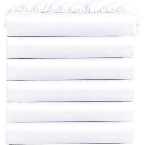 FreshCulture Queen Fitted Sheets, Bulk Pack of 6, Deep Pocket, Soft Microfiber Bottom Sheets for Home, Salons, Hotels, Queen Size Fitted Sheets Only (White)