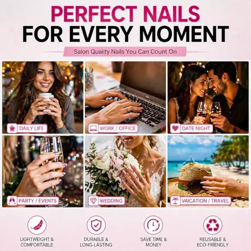 30Pcs 4th of July Press on Nails Almond Patriotic Fake Nails with American Flag Star & Fireworks Designs Red White Blue False Nails Medium Acrylic Stick on Nails for Women Independence Day Decoration