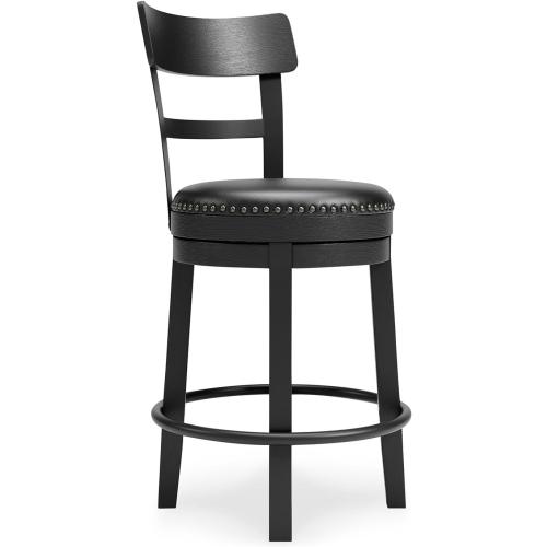 Signature Design by Ashley Valebeck Faux Leather Upholstered Swivel Barstool, Nailhead Trim, Solid Wood, 16.75 W x 19.75 D x 37.25 H, Antique Black