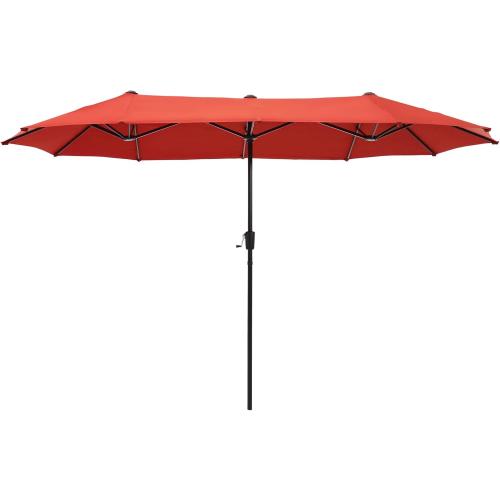 HERA'S PALACE 13 ft Large Patio Umbrella, Double-Sided Twin, Outdoor Market Umbrella with Crank Handle, Powerful UV Protective, Orange Red