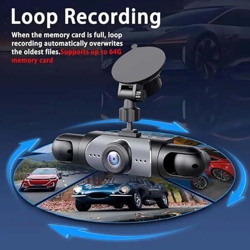 Completely Wireless Dash Cam Front and Rear No Wire, 4-Channel Full View Car Dashcam System, Rechargeable 360 1080p Dash Cam Video Recorder with Adjustable Lenses and Night Vision (Four Sides, 128)