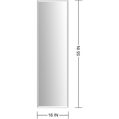 Ruomeng Frameless Full Length Mirror for Wall, 55x16 Inch Bathroom Vanity Mirror Farmhouse, Large Rectangle Mirror with Beveled Edge, Tempered Glass, Hangs Horizontally or Vertically